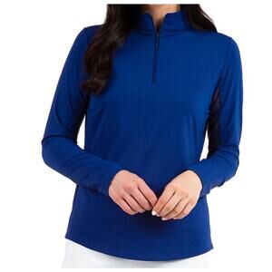 IBKUL Women's Solid Long Sleeve Quarter Zip Top Mesh Sleeve Blue Sz M Ltwt